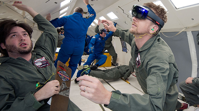 Astronauts at the International Space Station use HoloLens to complete tasks while floating in low gravity