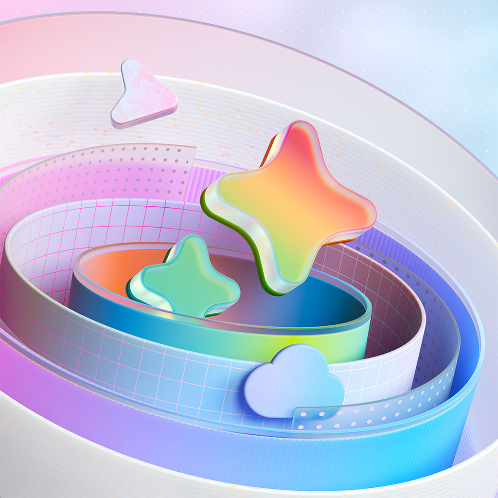 3d Illustration with various icons around a swirl