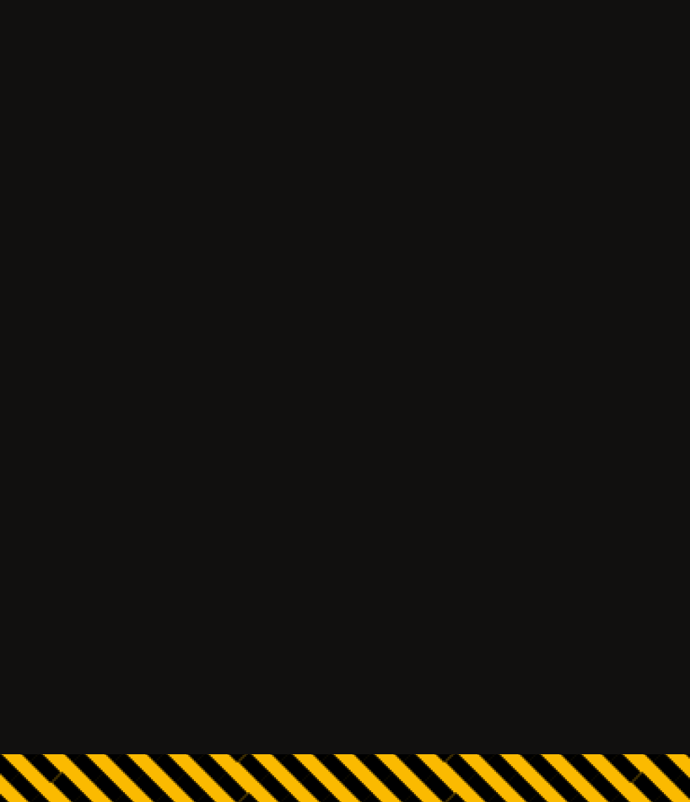 A black background with a yellow and black diagonal striped warning pattern along the bottom edge of the image.