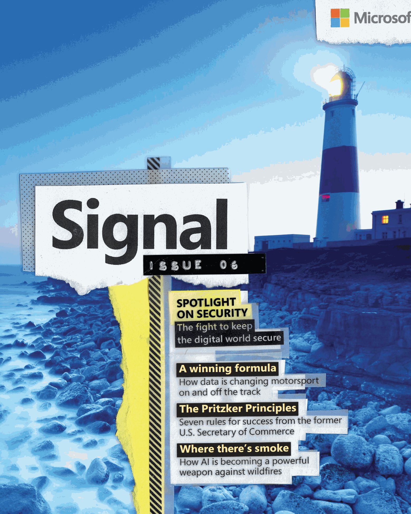 Cover of Signal Issue 06: a lighthouse on a rocky shore at dusk, with the headline Spotlight on Security.