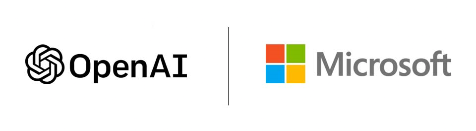 The OpenAI and Microsoft logos on a white background
