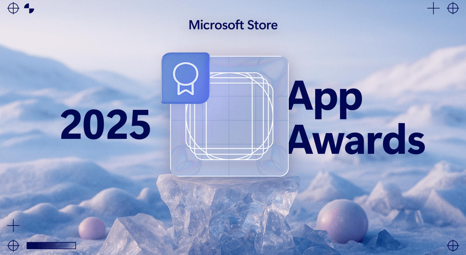 Microsoft Store 2025 App Awards graphic with icy background and award icon.