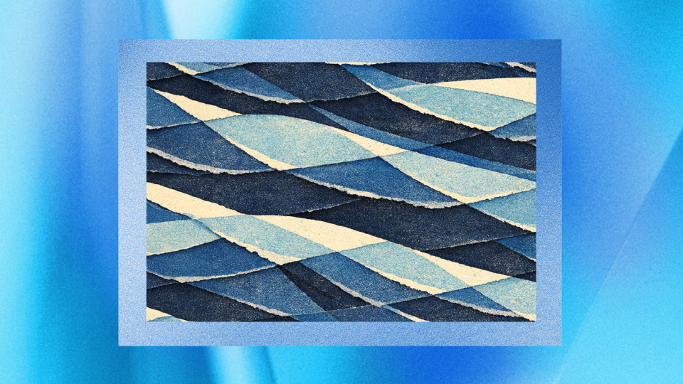 Abstract blue paper layers arranged in a diagonal pattern.
