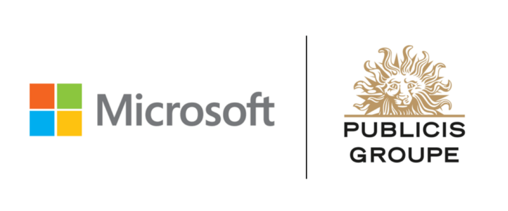 Microsoft and Publicis Groupe logos displayed side by side, separated by a vertical line.