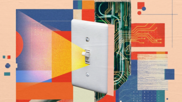 Light switch casting a beam of light through abstract geometric shapes and circuitry layers