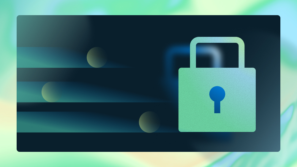 Padlock icon over abstract data lines, representing secure insights or protected information.