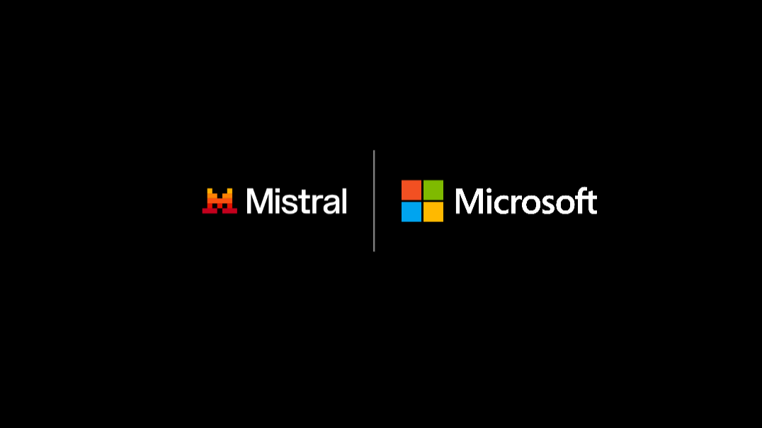 Mistral and Microsoft logos displayed side by side on a black background.