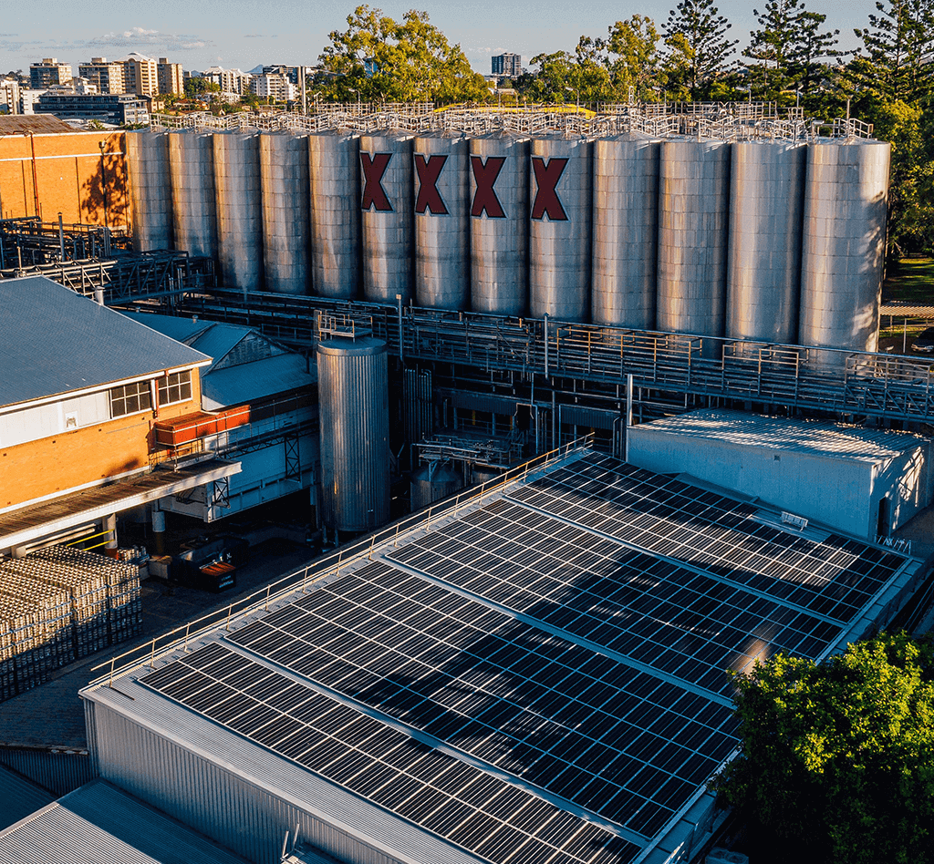 Wide shot of a beverage factory