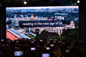 Microsoft chairman and CEO Satya Nadella on stage