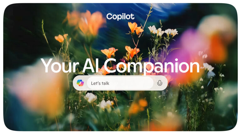 Arrière-plan de fleurs floues avec le texte "Copilot" et "Your AI Companion"