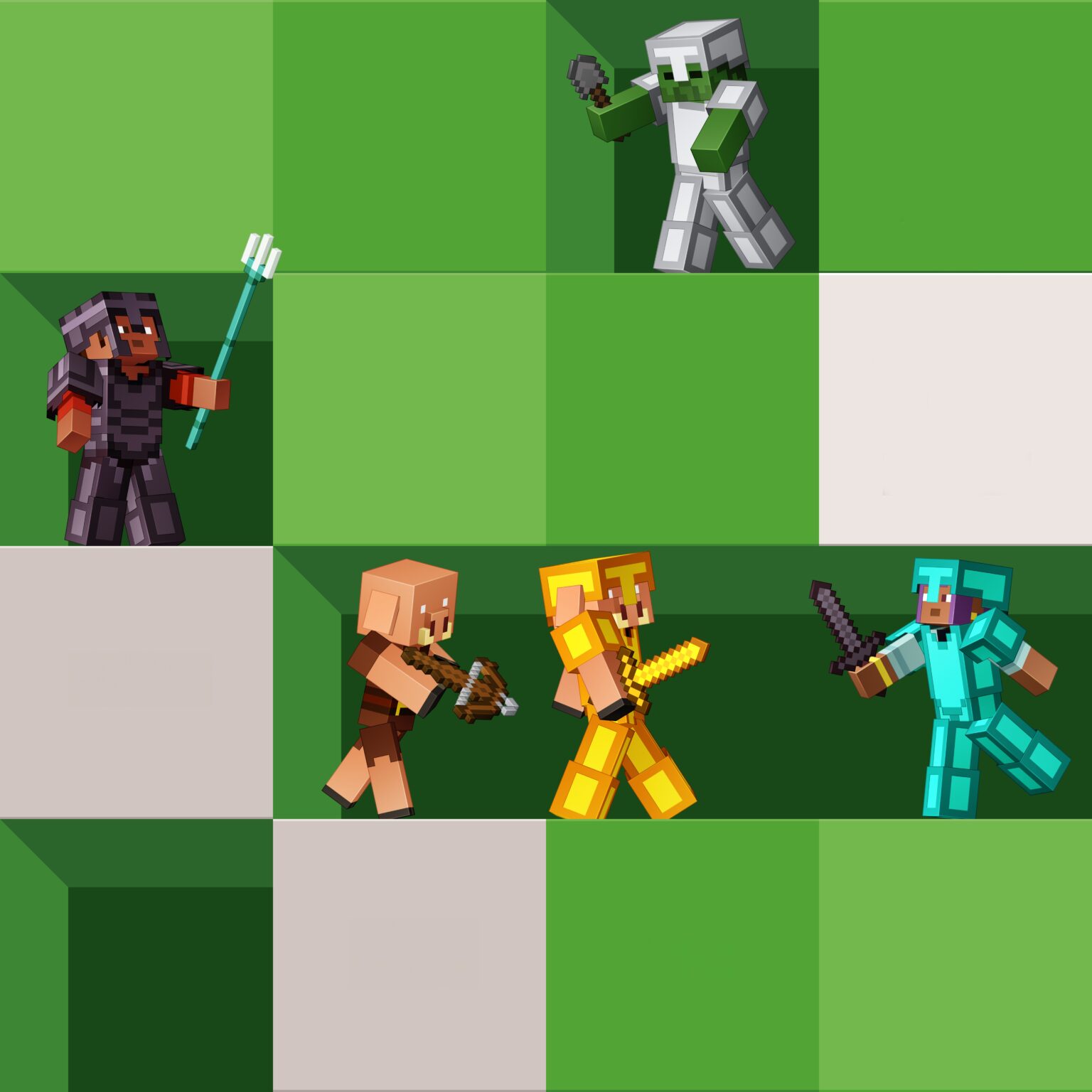A green square image made up of blocks, with some Minecraft characters dotted throughout the blocks.