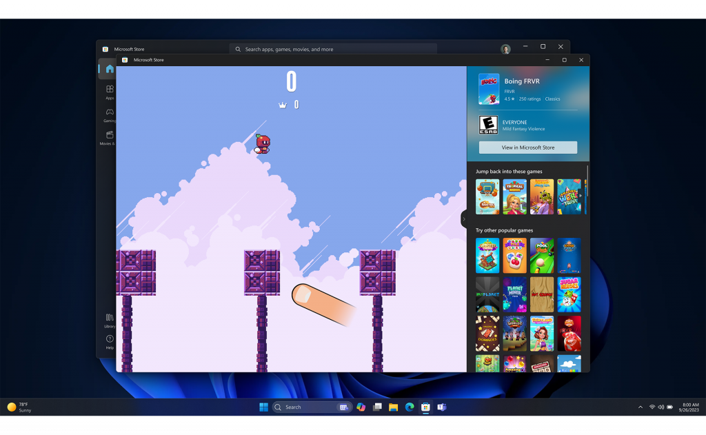 Pantalla de Instant Games en Windows 11