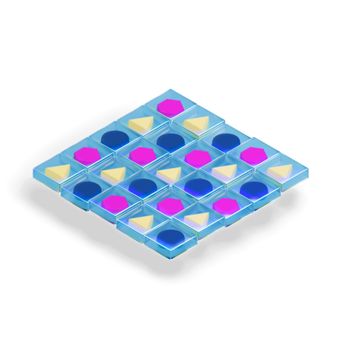 Un tablero con triángulos y círculos de colores