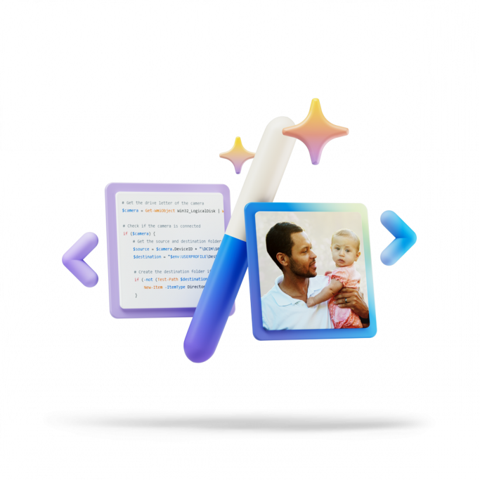 Imagen generada por IA de un cuadro de código y una fotografía de una persona con un bebé