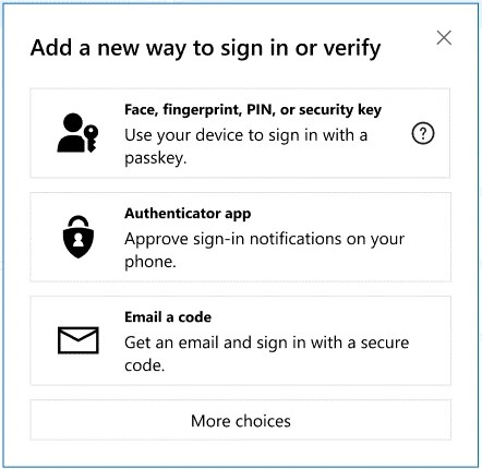 Captura de pantalla que muestra cómo crear una clave de paso al agregar una nueva forma de iniciar sesión o verificar