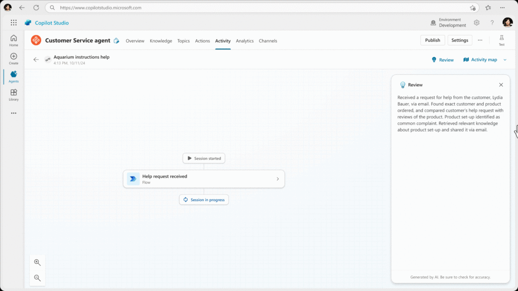 GIF del plan dinámico de agente en Copilot Studio