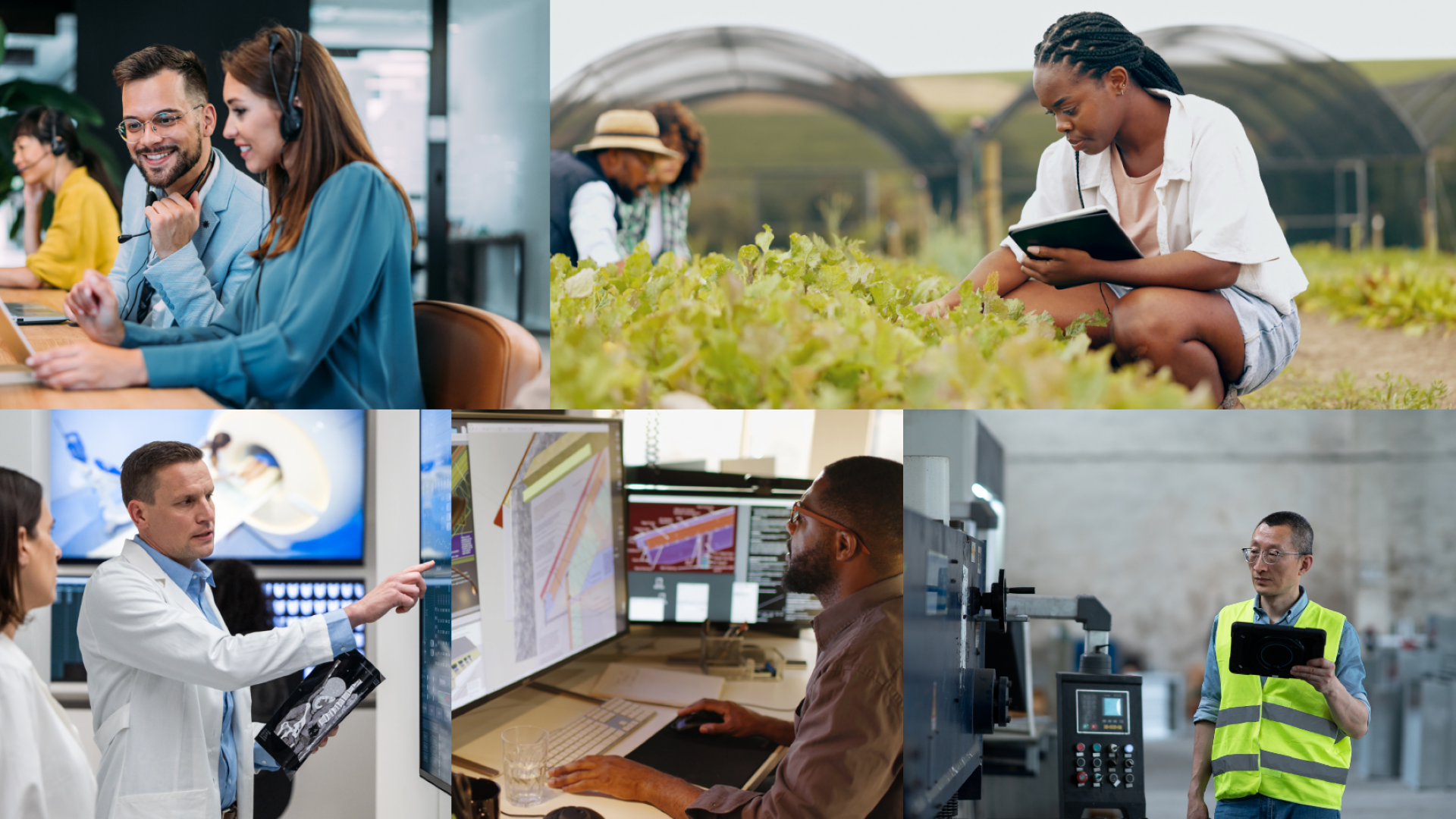 Collage de personas que trabajan en diferentes industrias