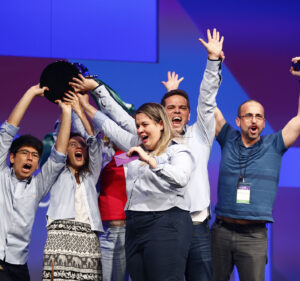 The eFitFashion team holding a trophy at the 2015 Imagine Cup