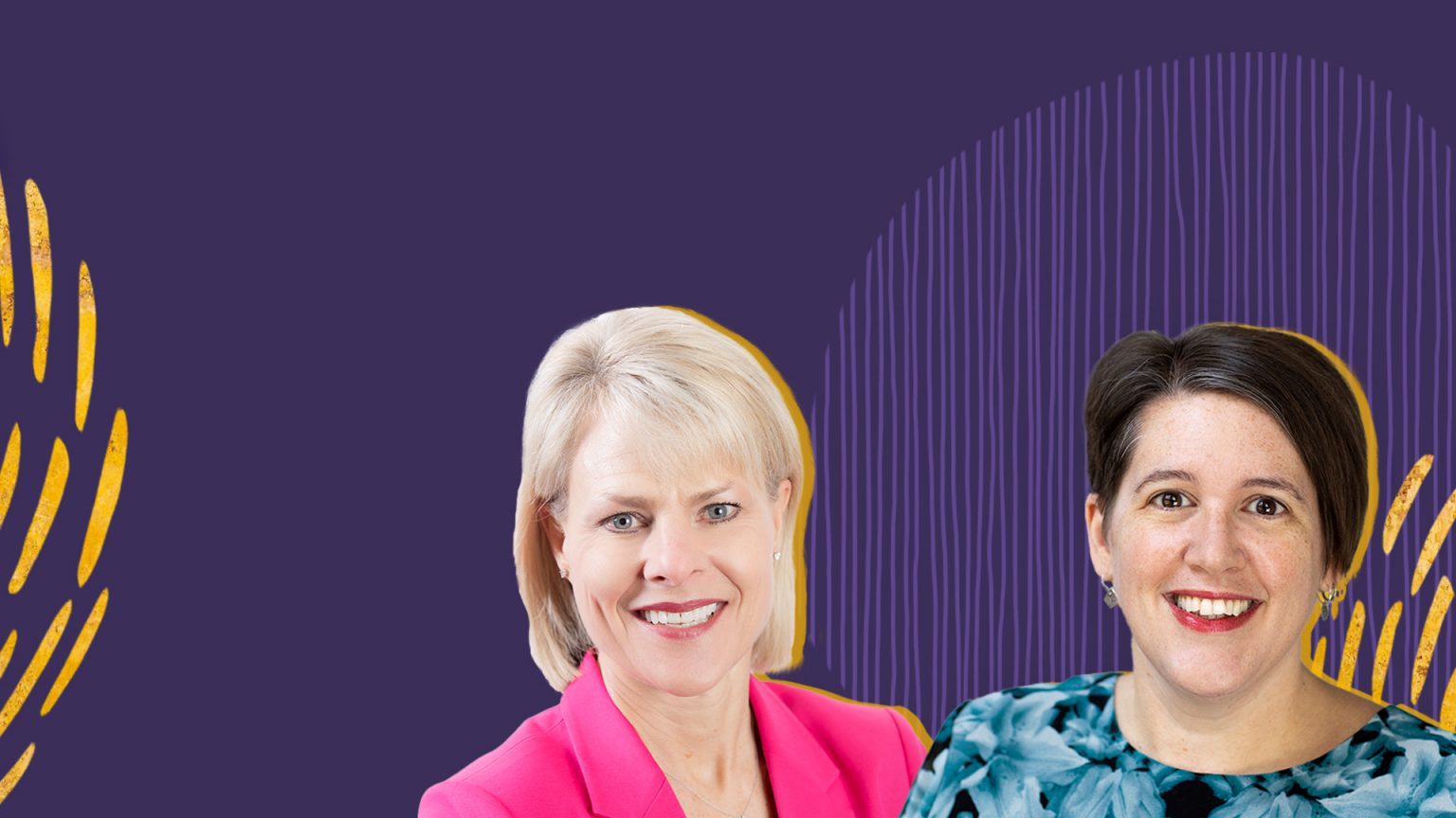 Two women against a purple background