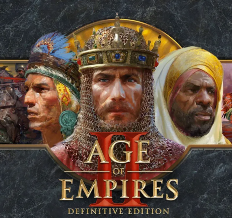Age of Empires II title art, with three main characters