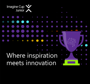 Trophy along with the words where inspiration meets innovation and Imagine Cup Junior
