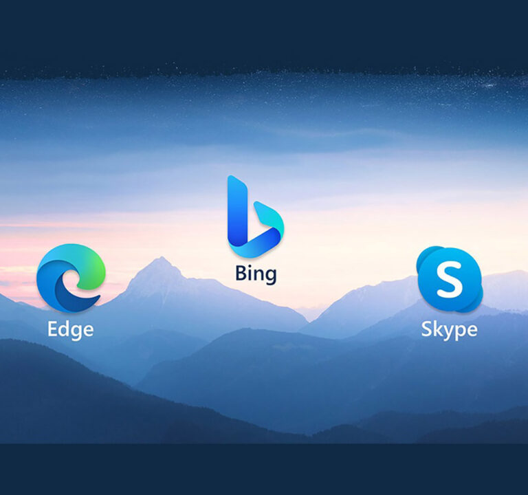 new bing background with edge and skype icons