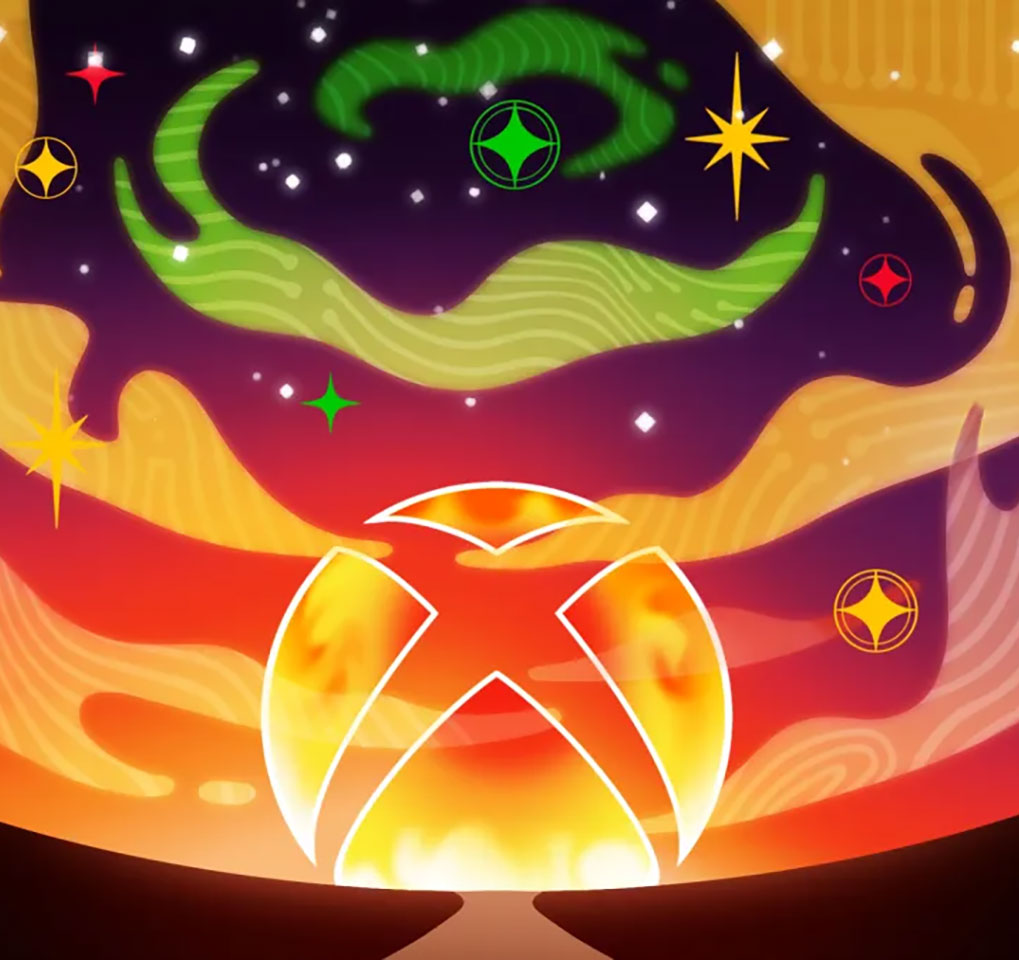 Xbox logo against a starry, colorful background