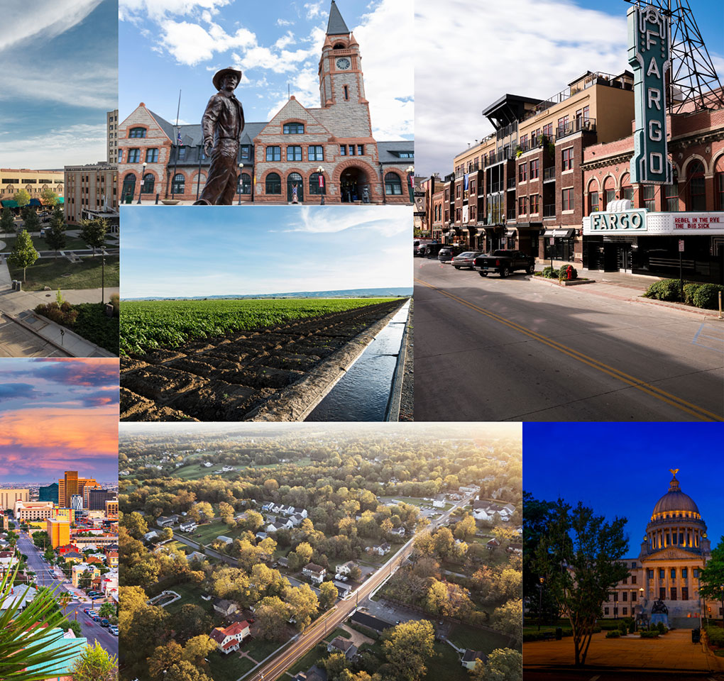 Collage of photos of locations from around the United States