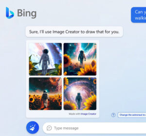 Image of user asking Bing to create picture of astronaut