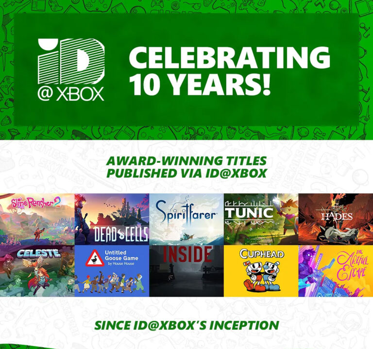 Logos from 10 games and ID@Xbox, along with text from the tweet