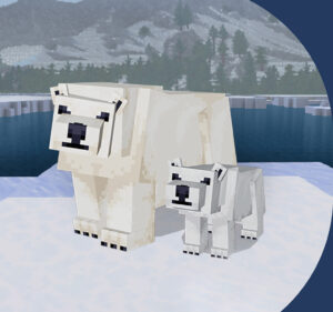 Mother and cub polar bears as Minecraft characters