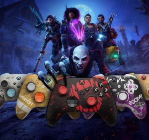 Four Redfall characters and five custom Xbox controllers