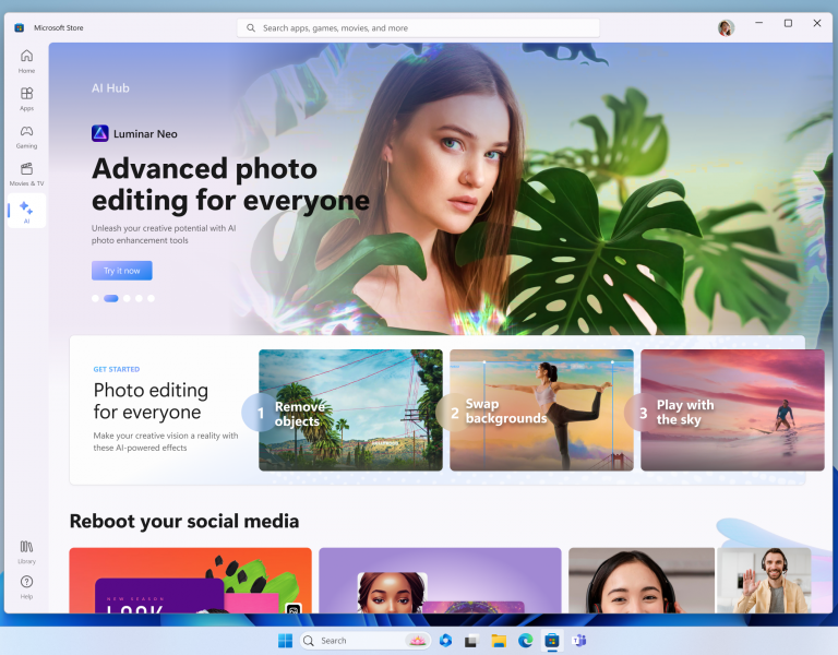 A homepage of the Microsoft Store showing the AI Hub