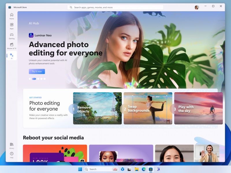A homepage of the Microsoft Store showing the AI Hub