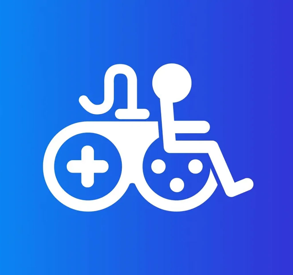 Icon combining a gamine controller and a wheelchair