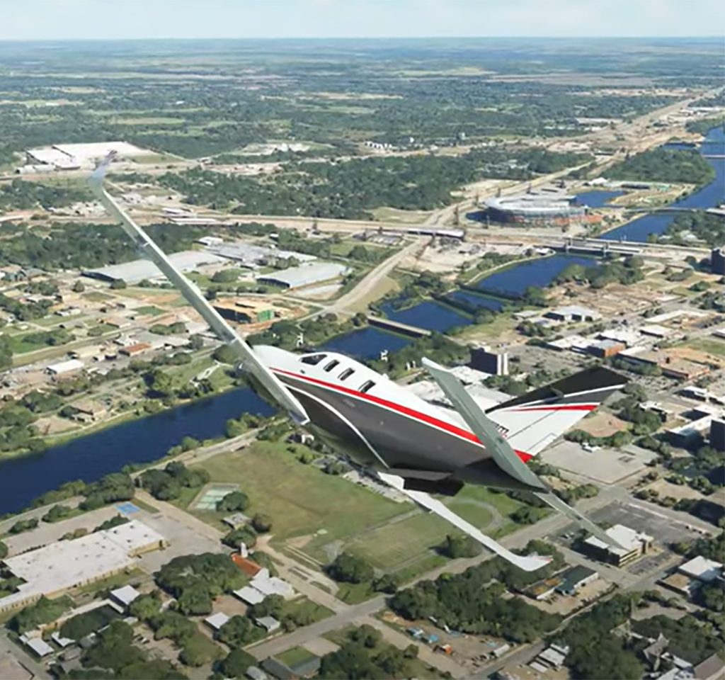Small plane flying over Waco, Texas