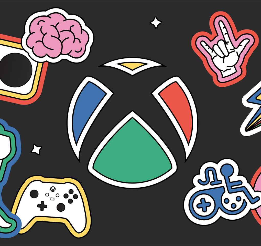 Xbox logo surrounded by icons representing accessibility tools and themes