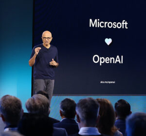 Satya Nadella on stage at Microsoft Inspire 2023
