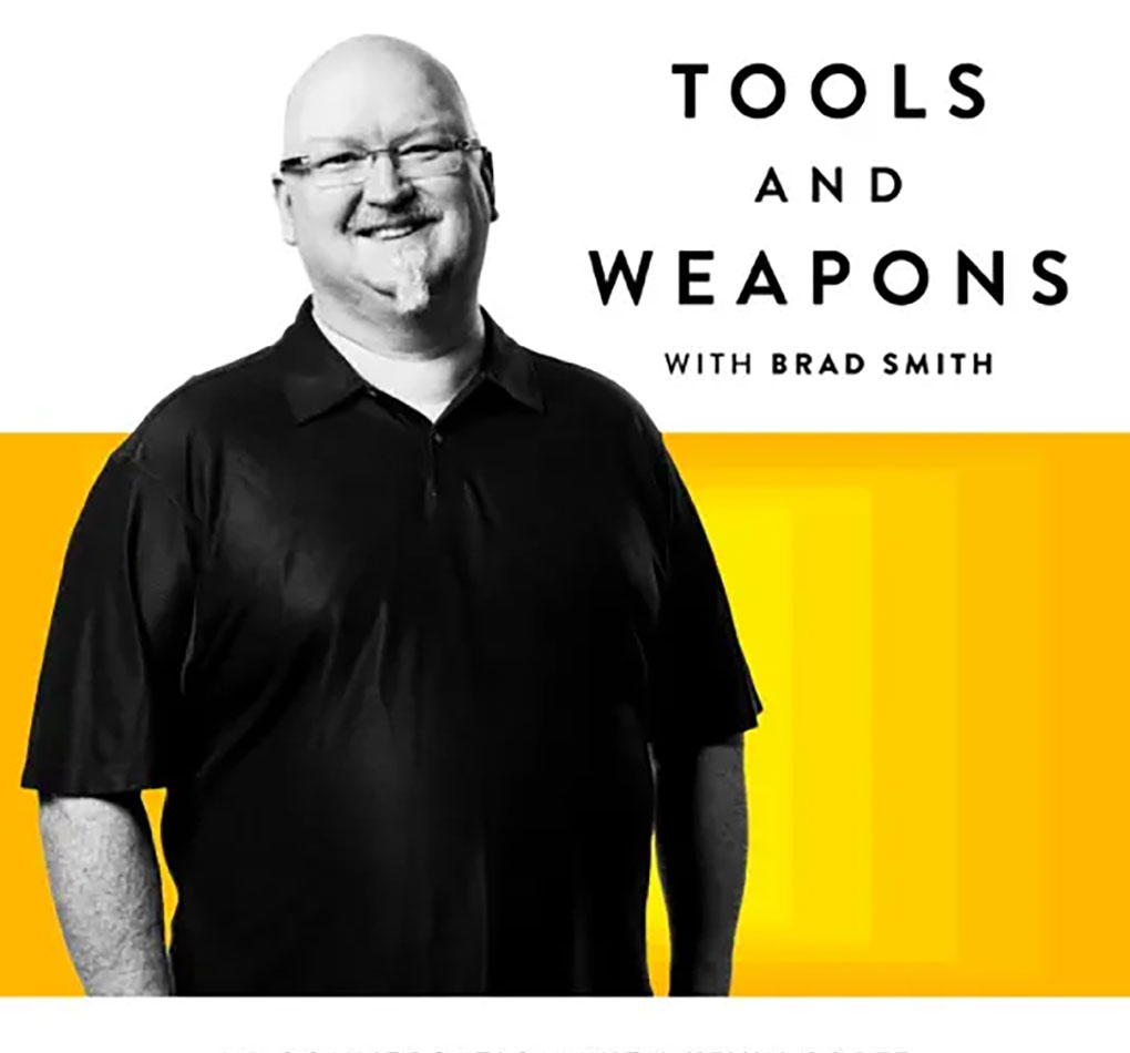 Kevin Scott, along with text reading "Tools and Weapons with Brad Smith"