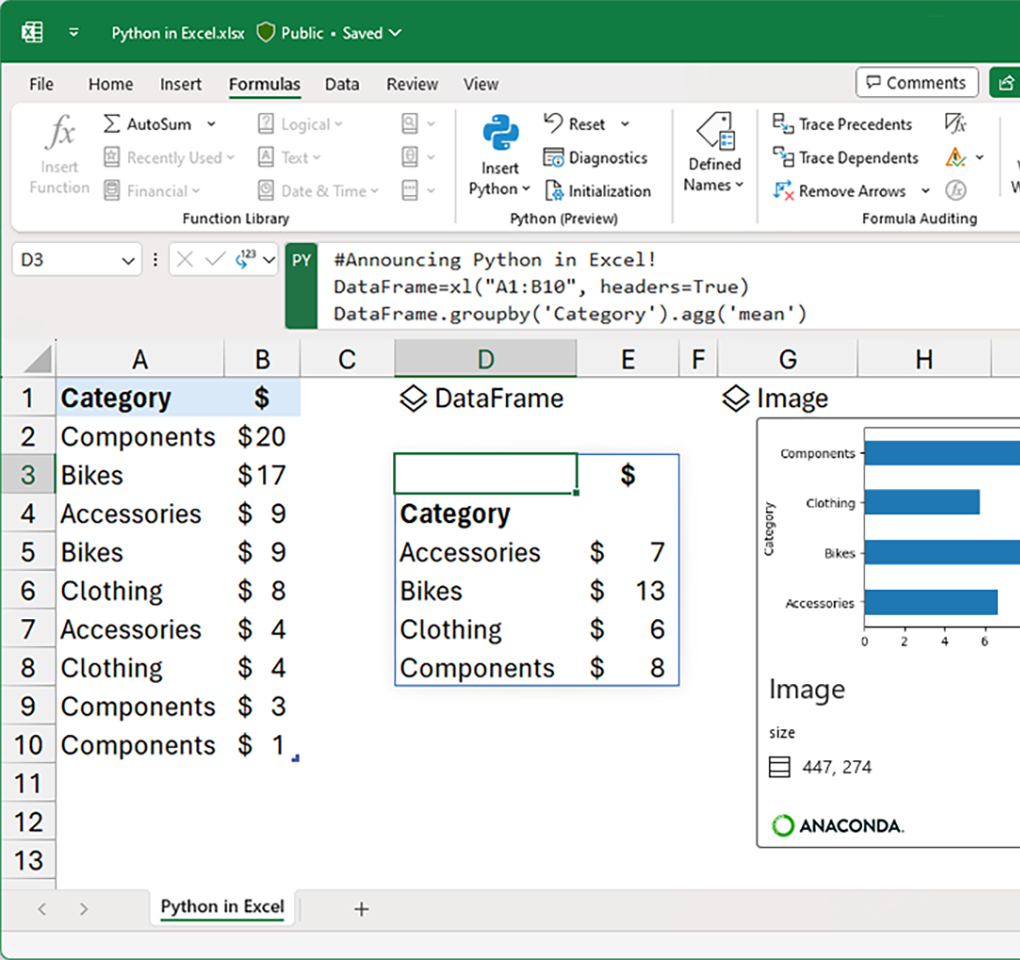 Python in Excel user interface