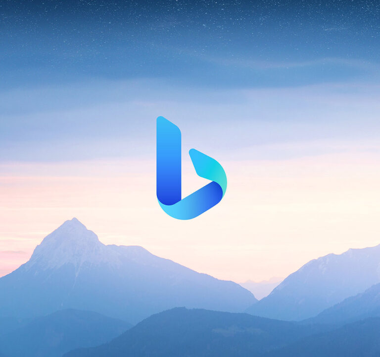 Bing logo with mountains in the background