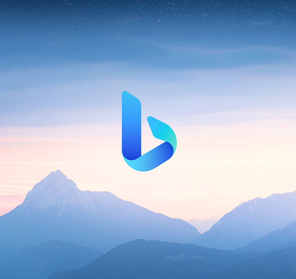 Bing logo with mountains in the background