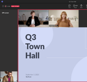 Two women in a Microsoft Teams meeting, along with the words Q3 Town Hall