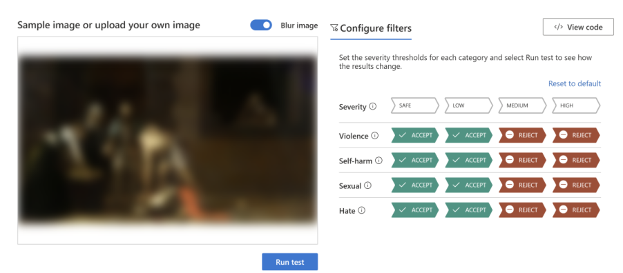Visual of the moderation tool showing a blurred image on the left and the filters on the right.
