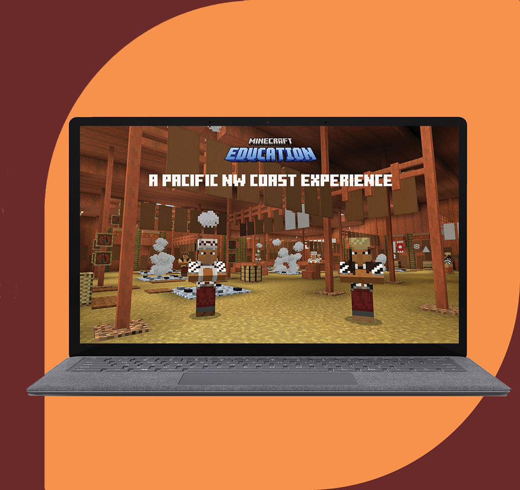 Laptop PC displaying Minecraft Education: A Pacific NW Coast Experience