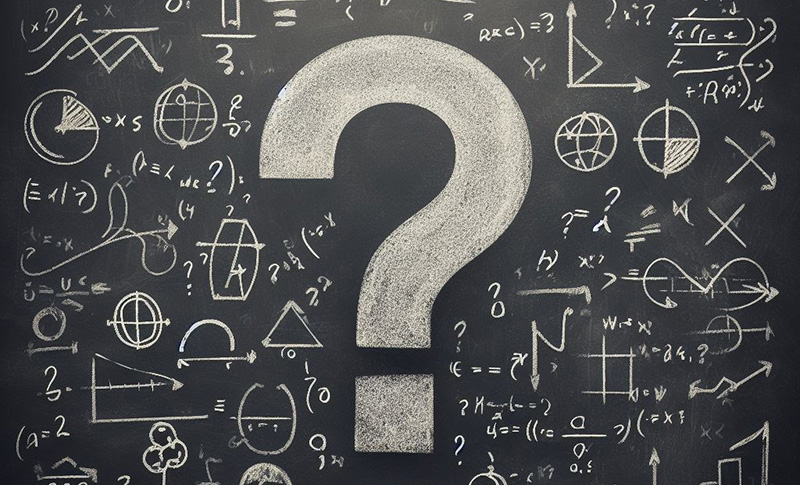 A question mark is shown in front of a chalk background