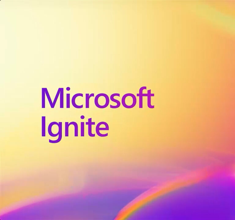 Text reading Microsoft Ignite against a colorful background