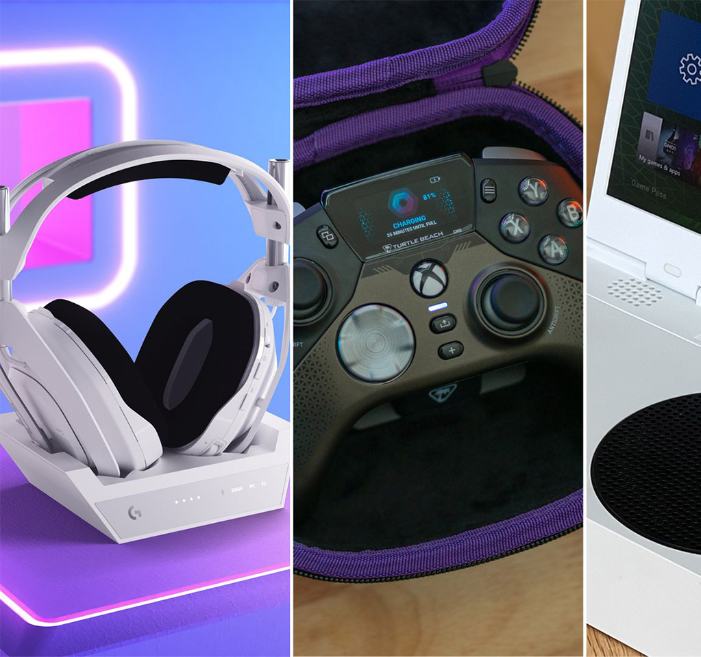 A set of headphones, an Xbox controller and an UPspec xScreen