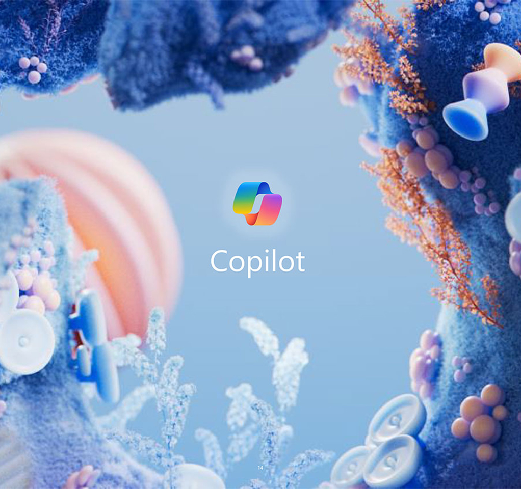 Copilot logo surrounded by underwater images and shapes