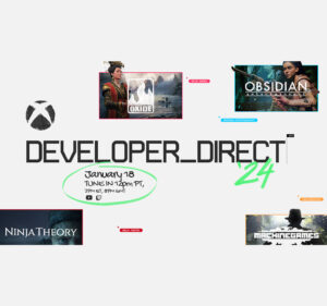 The words Developer Direct along with title art from four games, the Xbox logo, and timing information from the headline and landing page